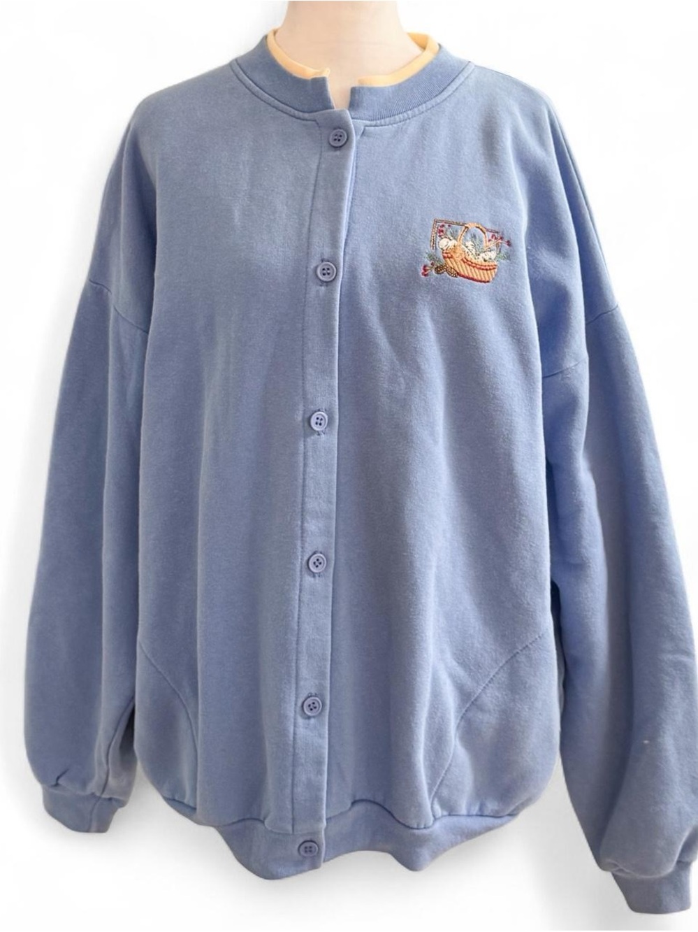Vintage Cottagecore Embroidered Basket Cardigan Sweater XL